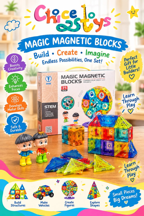 Magic Magnetic Blocks 71pc – STEM Building Toy for Kids